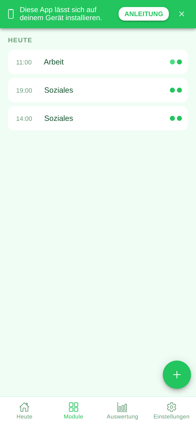 Screenshot des Moduls Stimmung & Aktivität in der Ruveo App