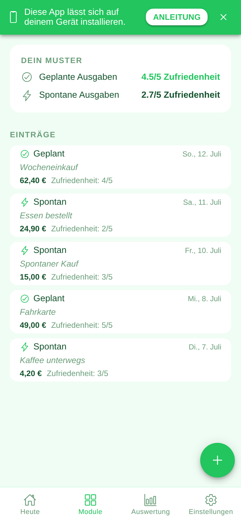 Screenshot des Moduls Finanzen in der Ruveo App