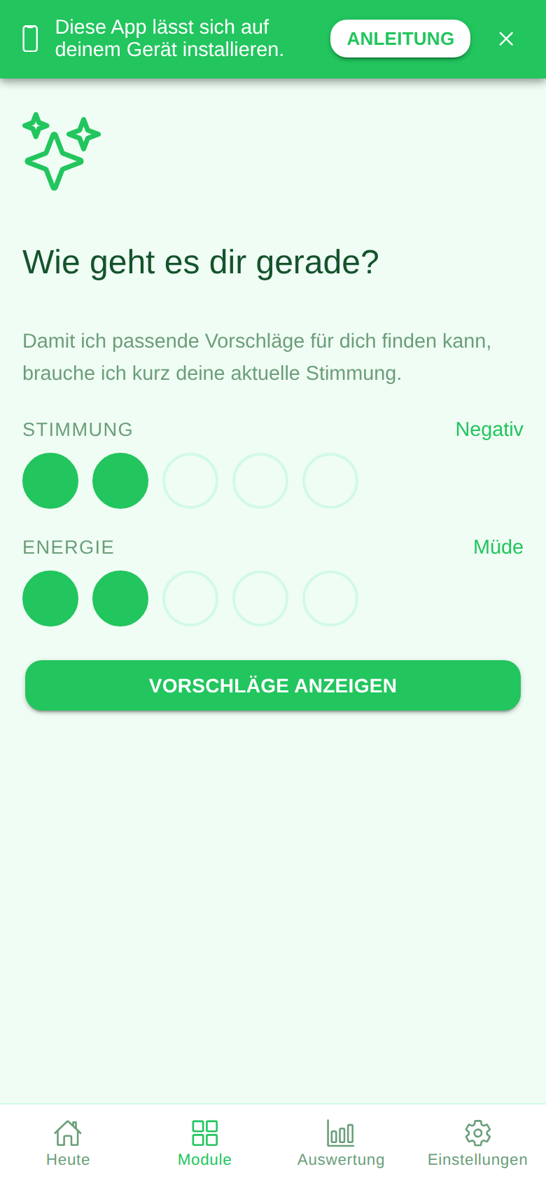 Screenshot des Moduls Vorschläge in der Ruveo App