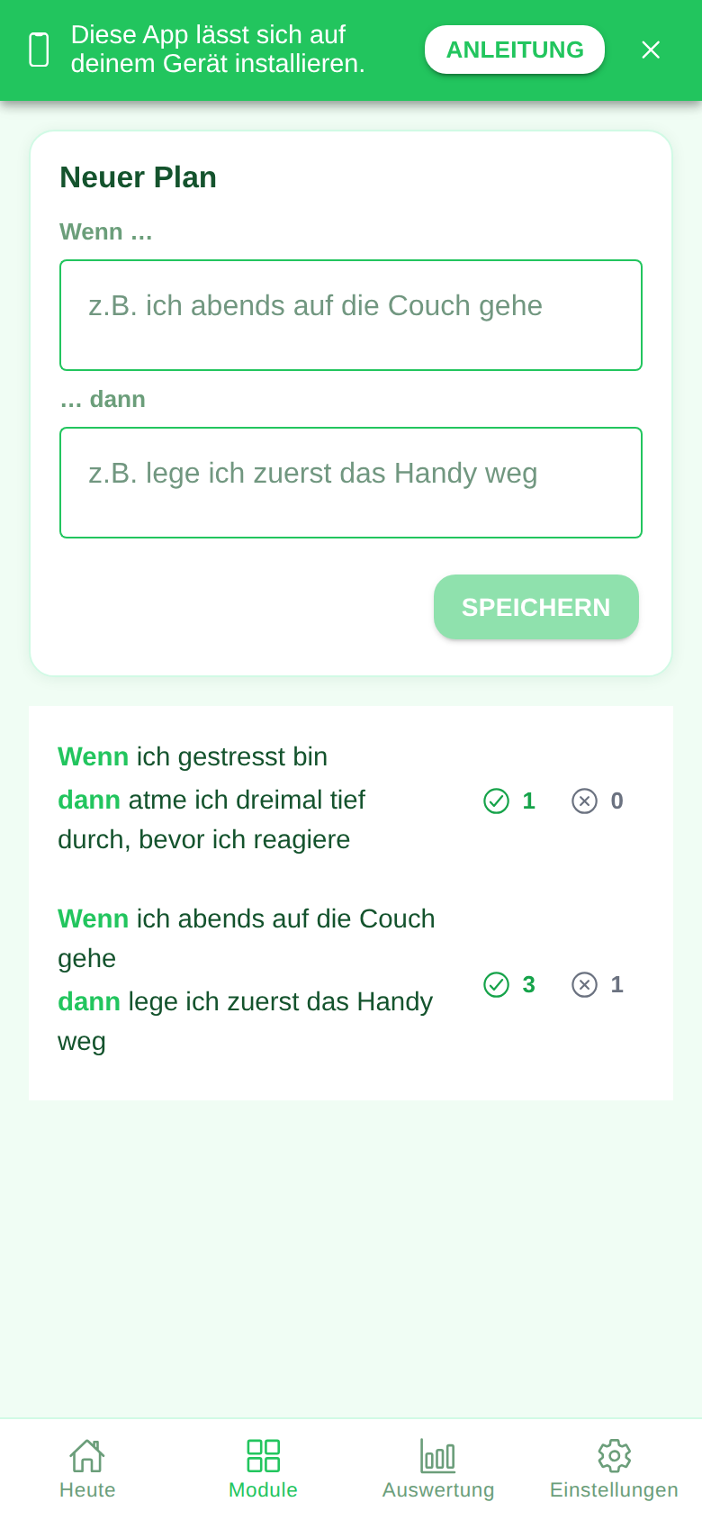 Screenshot des Moduls Wenn-Dann in der Ruveo App