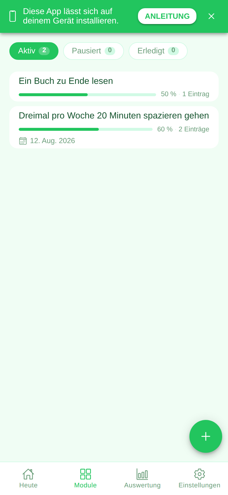 Screenshot des Moduls Ziele in der Ruveo App